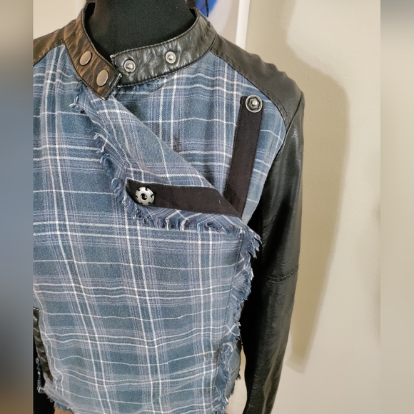 FREE PEOPLE FAUX LEATHER PLAID MOTO JACKET 90'S GRUNGE - Picture 8 of 8